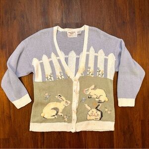 Vintage Easter Bunny Scenery Cardigan Sweater